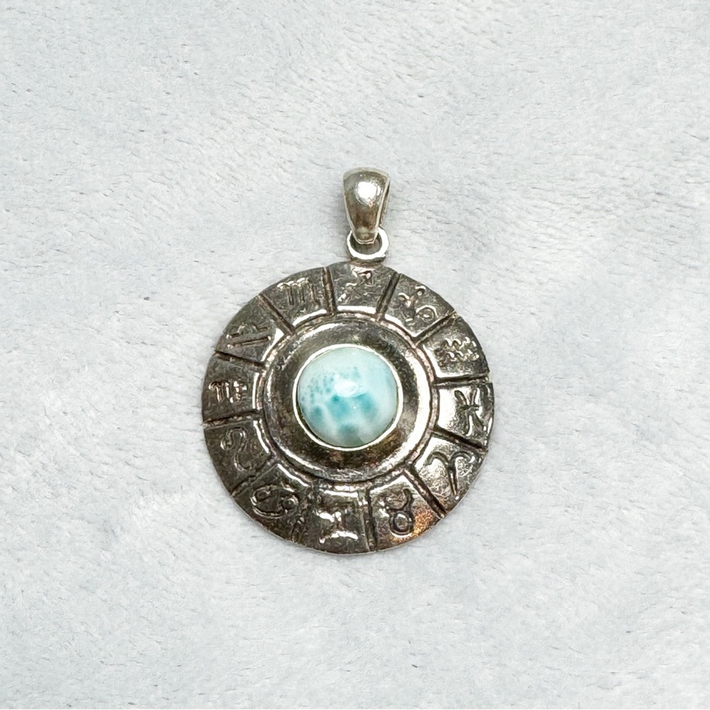 Horoscope Astrology Pendant Silver with Larimar Stone